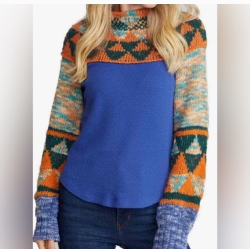 Free People Swit The Small Stuff Sweater in Navy Combo sz xs NWT $128R - Picture 4 of 6